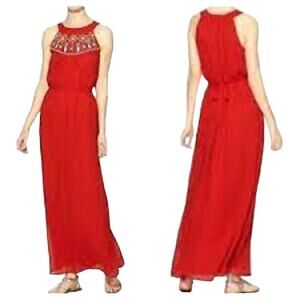 Sabine Bright Red Embellished Beaded Estelle Maxi Dress Size S EUC
